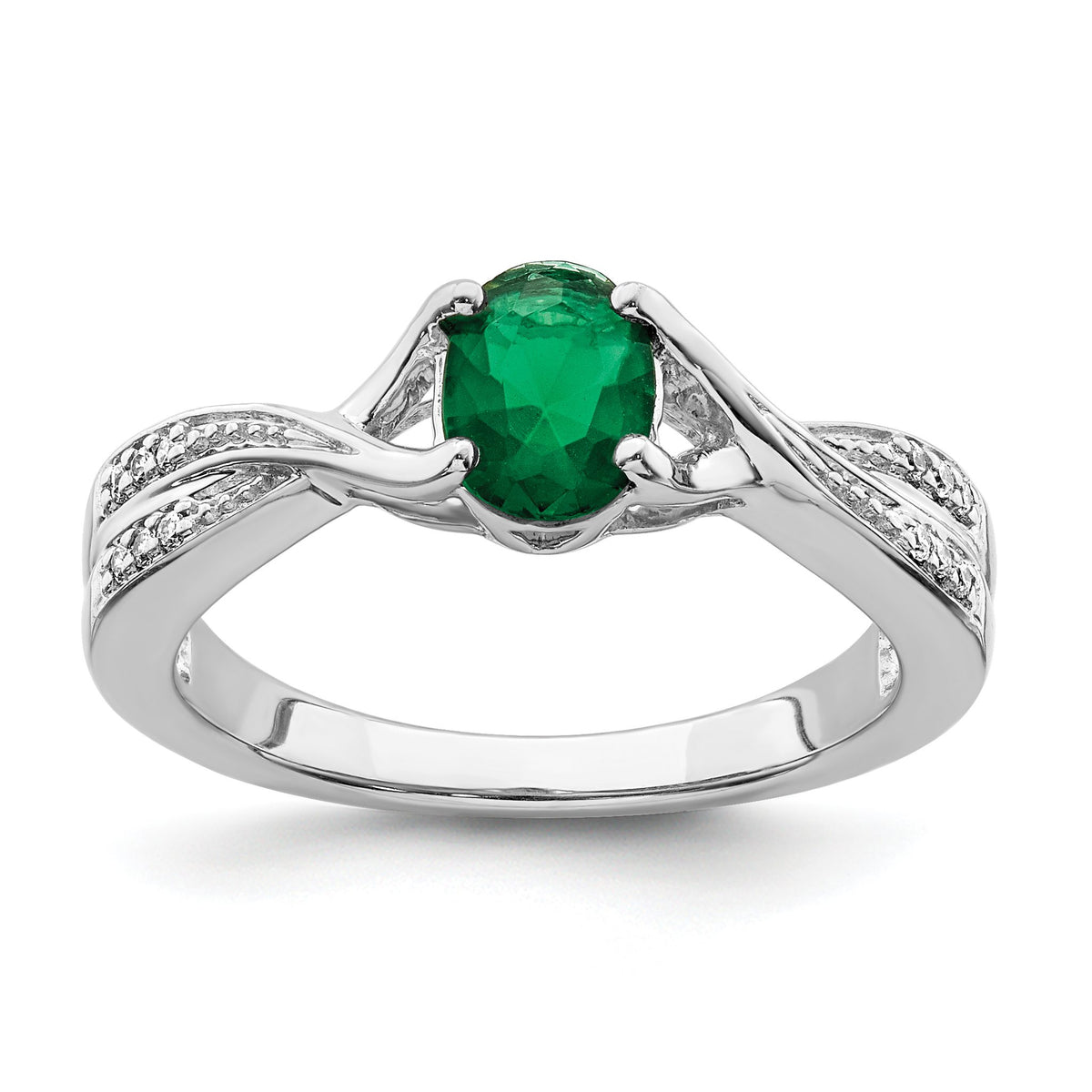 Oval Emerald & Diamond Ring in 14K White Gold (1/15 ct. tw.), Size 7 - Sophia Jewelers Main image