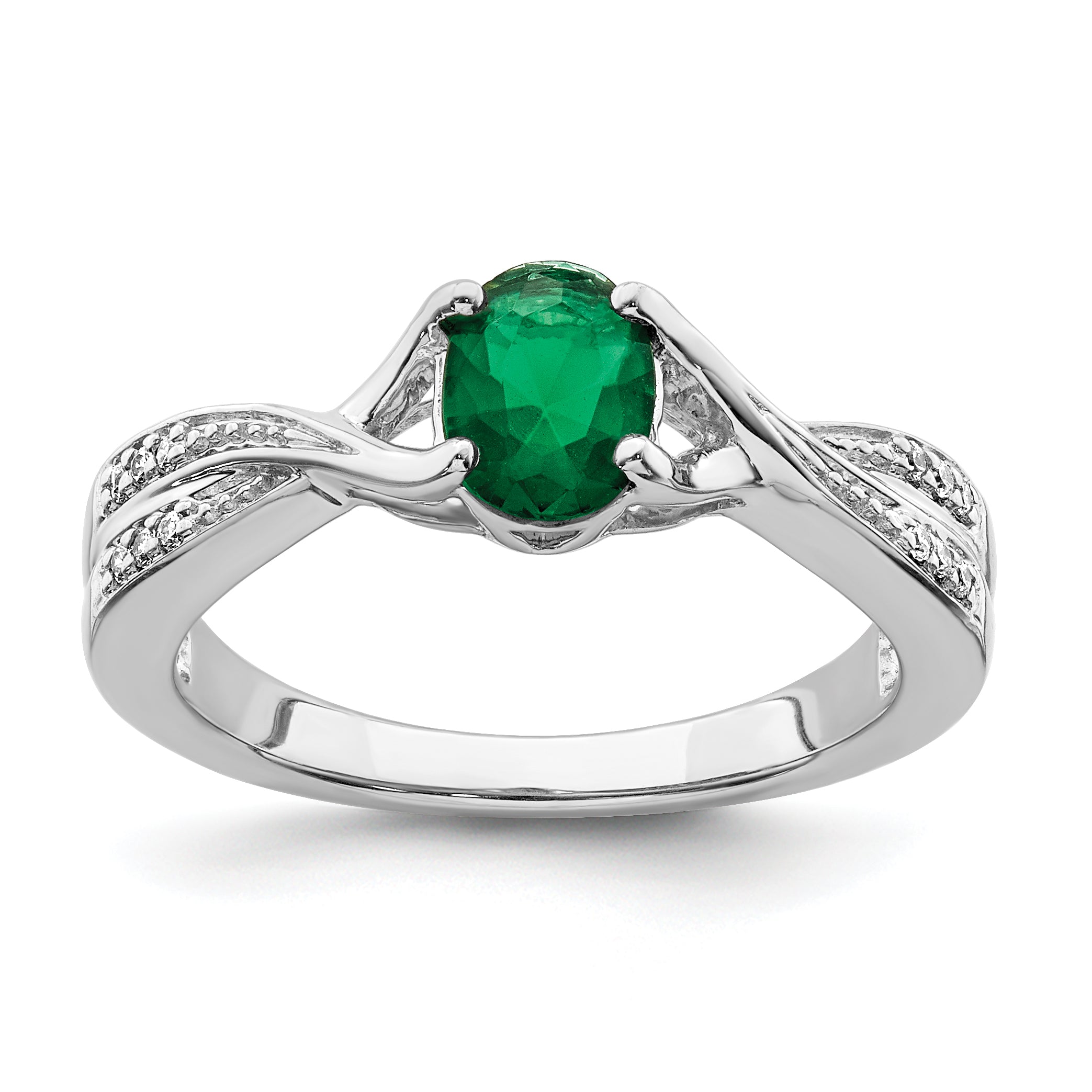14k White Gold Oval Emerald and Diamond Ring Main image