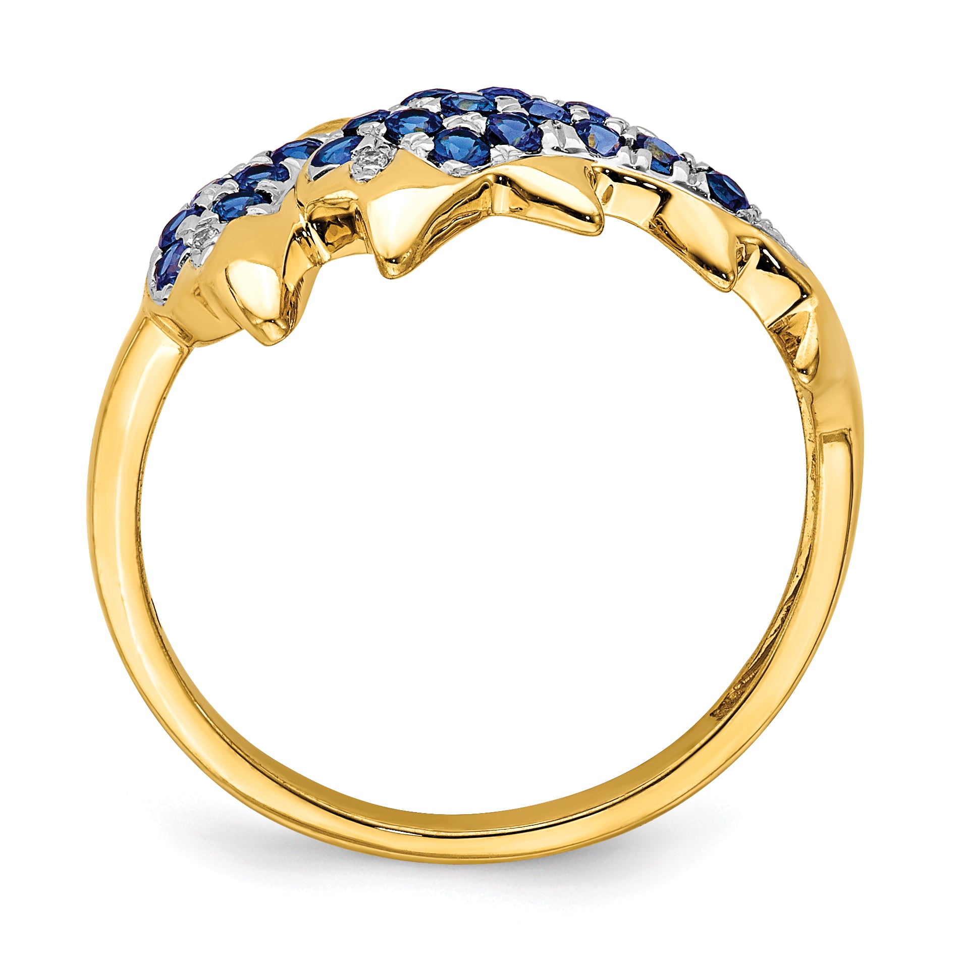 14k With Rhodium Diamond and Sapphire Dolphins Ring Secondary image