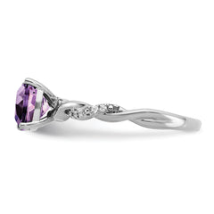 Sterling Silver Rhodium-plated Amethyst and Diamond Ring - 6