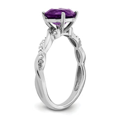 Sterling Silver Rhodium-plated Amethyst and Diamond Ring - 6