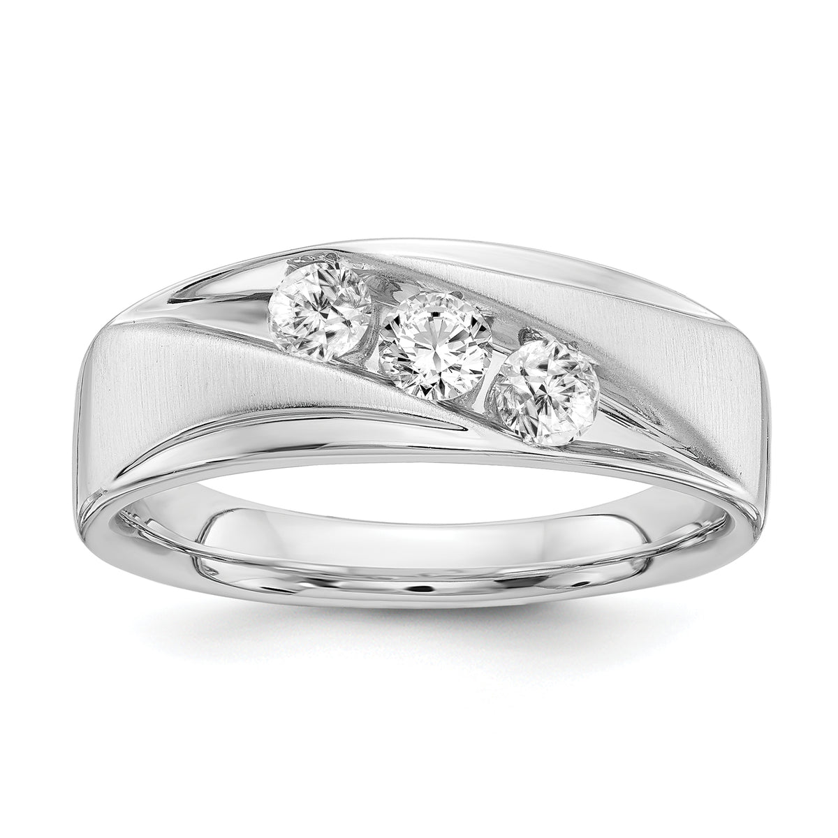 14K White Gold Lab Grown Diamond VS/SI GH, Men's 3-stone Band