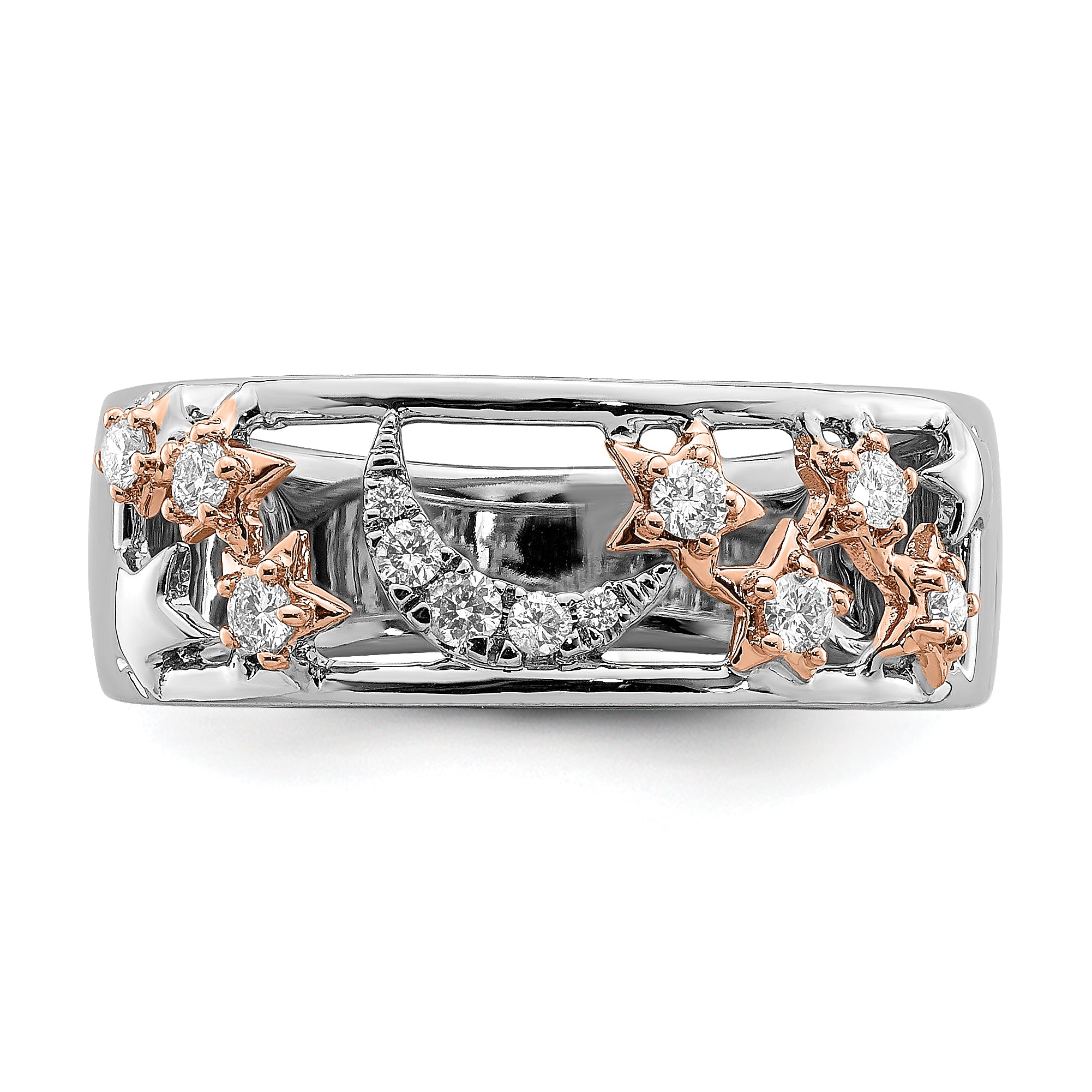 14k Two-tone Moon and Stars Diamond Band - 7