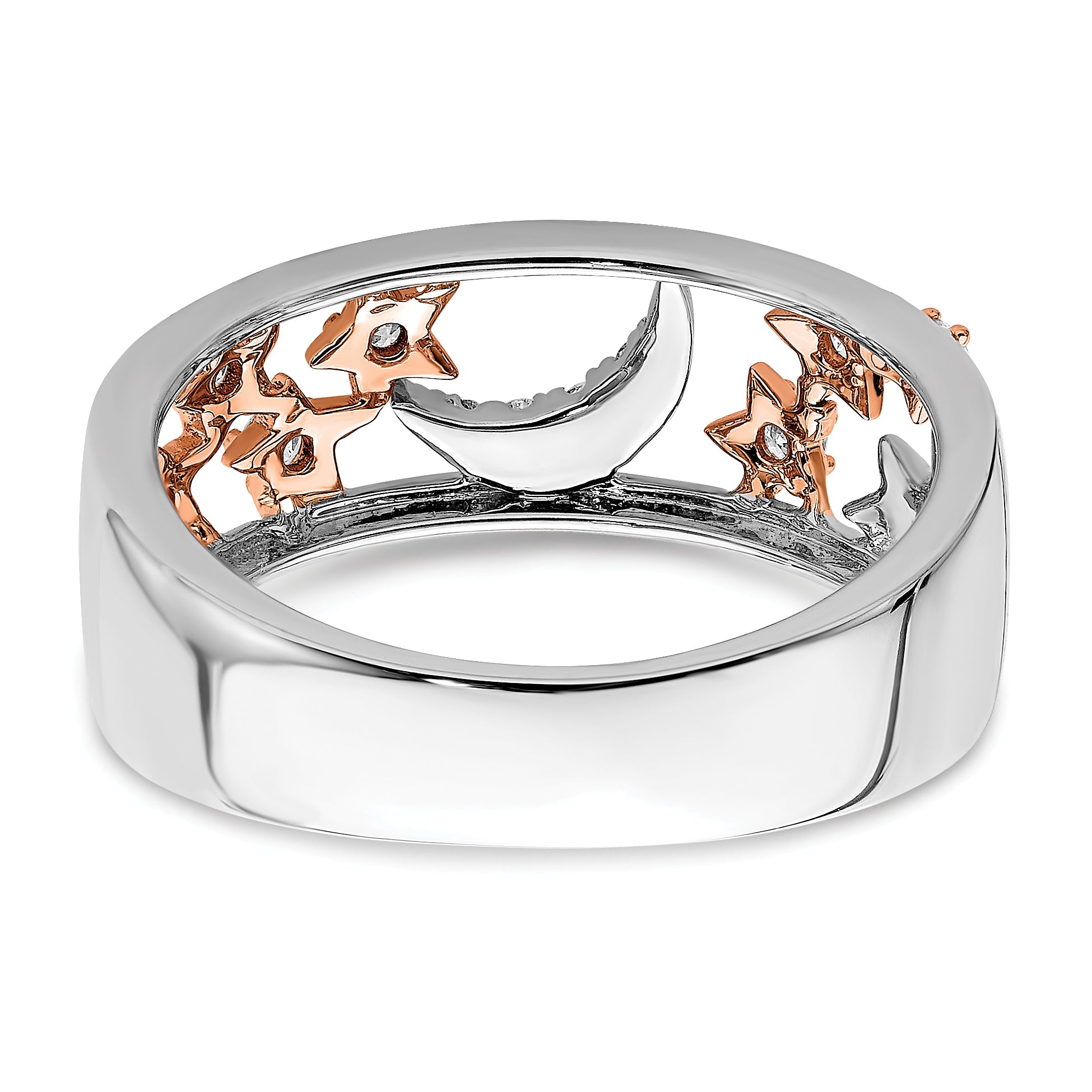 14k Two-tone Moon and Stars Diamond Band - 7