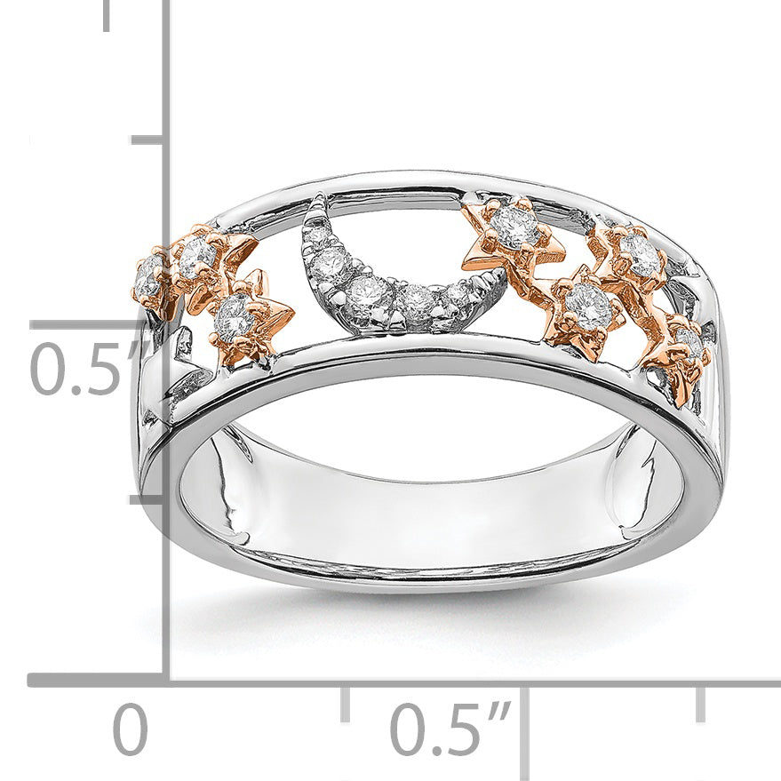 14k Two-tone Moon and Stars Diamond Band - 7