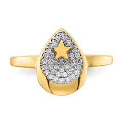 14k Polished Teardrop WithStar Diamond Ring - 7