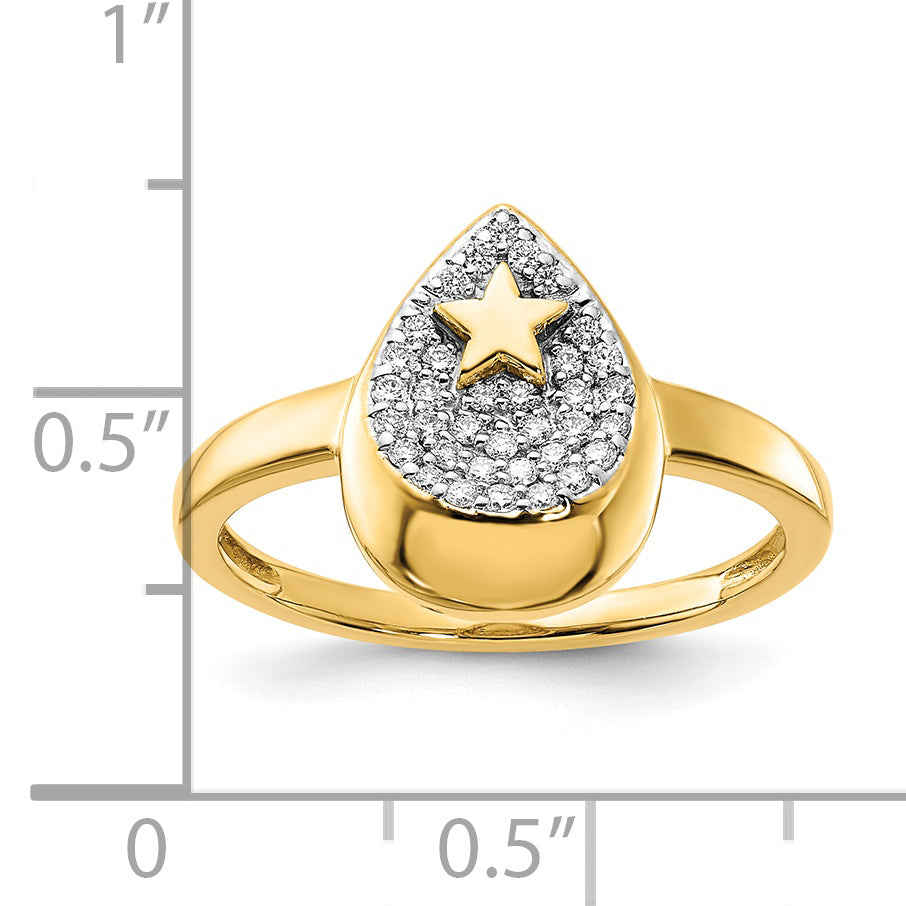 14k Polished Teardrop WithStar Diamond Ring - 7