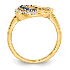 14k Polished Sapphire and Diamond Moon WithStar Ring - 7