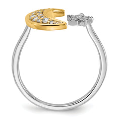 14k Two-tone Diamond Moon WithStar Ring - 7