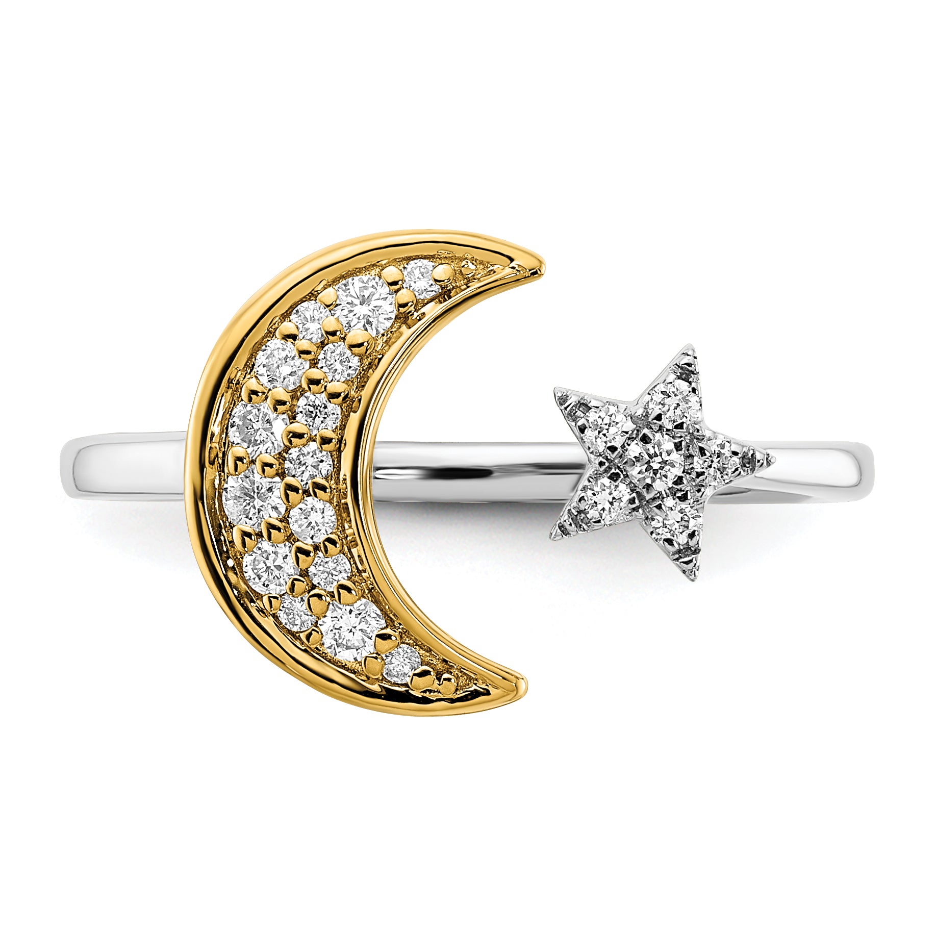 14k Two-tone Diamond Moon WithStar Ring - 7