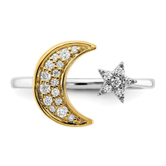 14k Two-tone Diamond Moon WithStar Ring - 7
