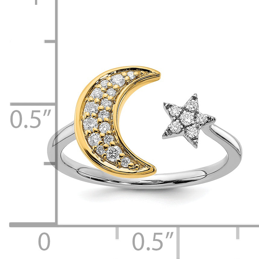 14k Two-tone Diamond Moon WithStar Ring - 7