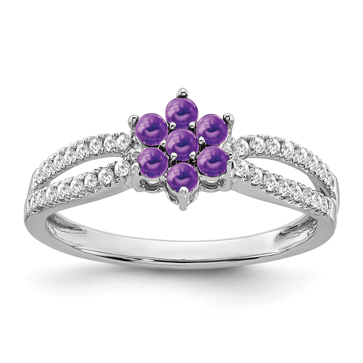 14k White Gold Amethyst and Diamond Floral Ring