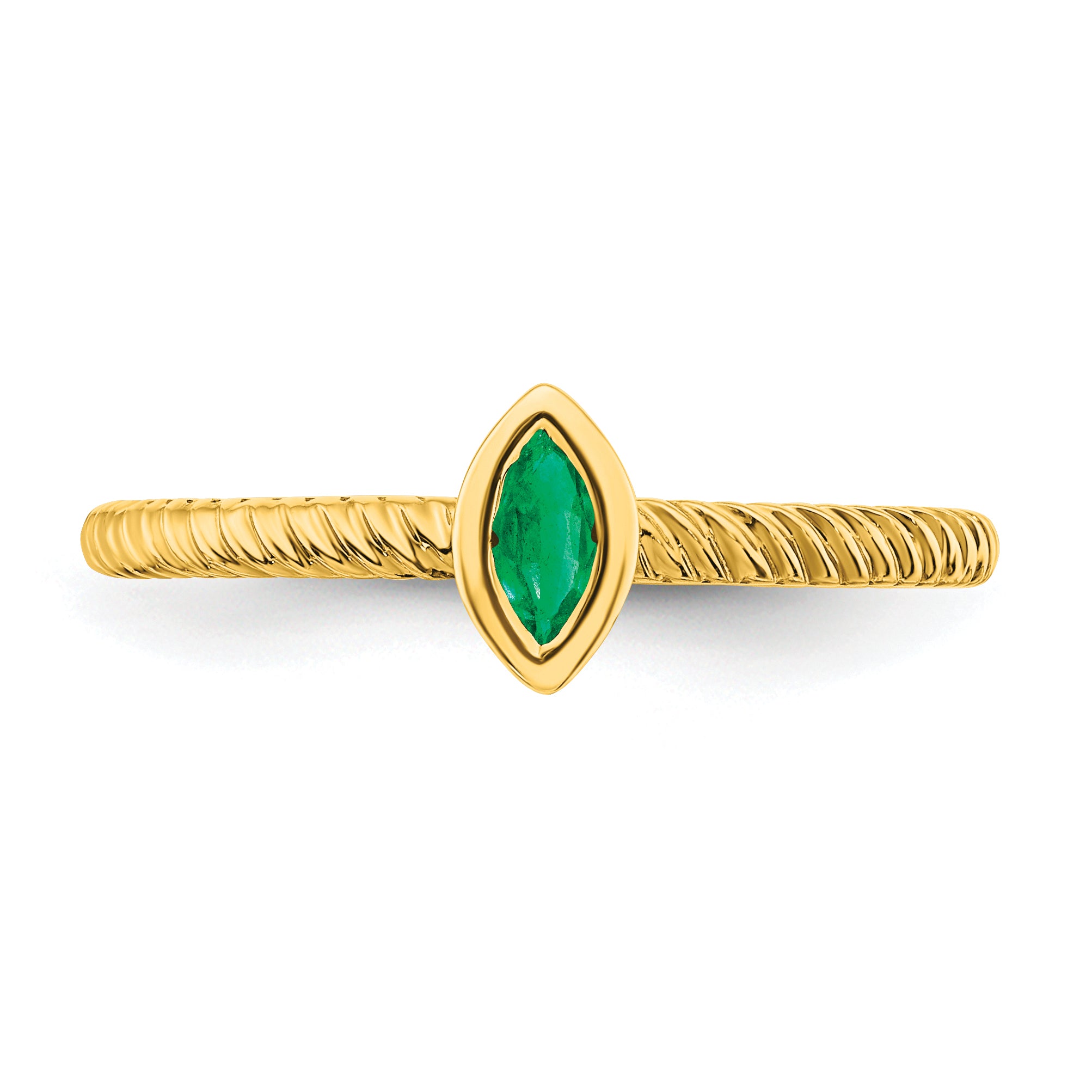 14k Marquise Bezel Emerald Ring - 7