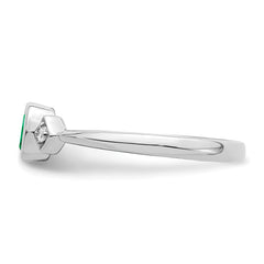 14k White Gold Oval Bezel Emerald and Diamond Ring - 7