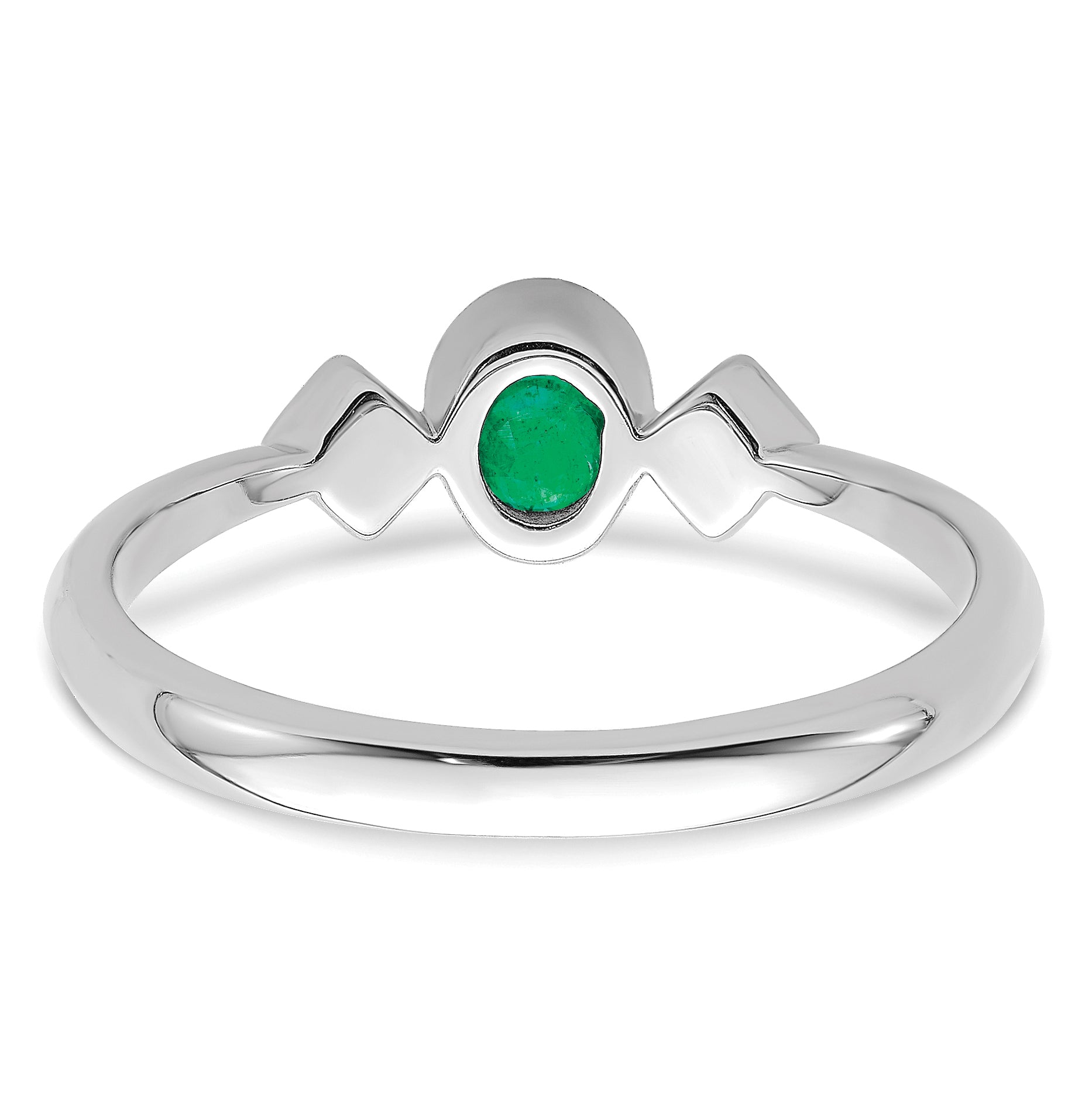 14k White Gold Oval Bezel Emerald and Diamond Ring - 7