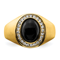 14K Lab Grown Diamond and Oval Onyx Men's Ring