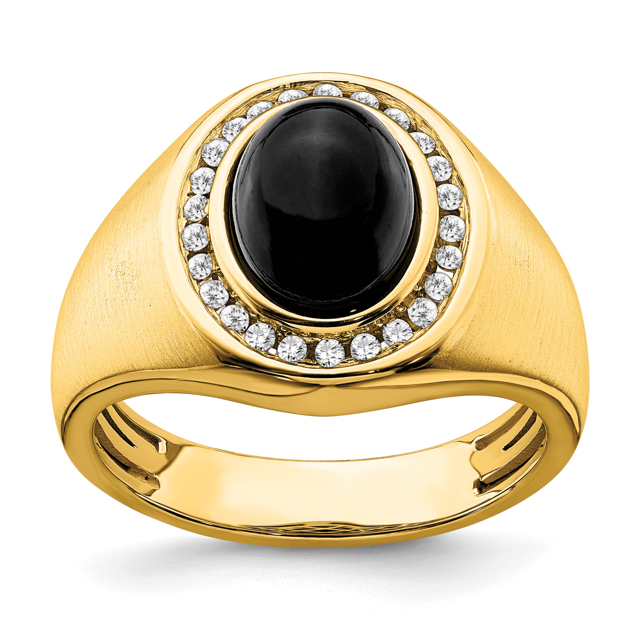 14K Lab Grown Diamond and Oval Onyx Men's Ring