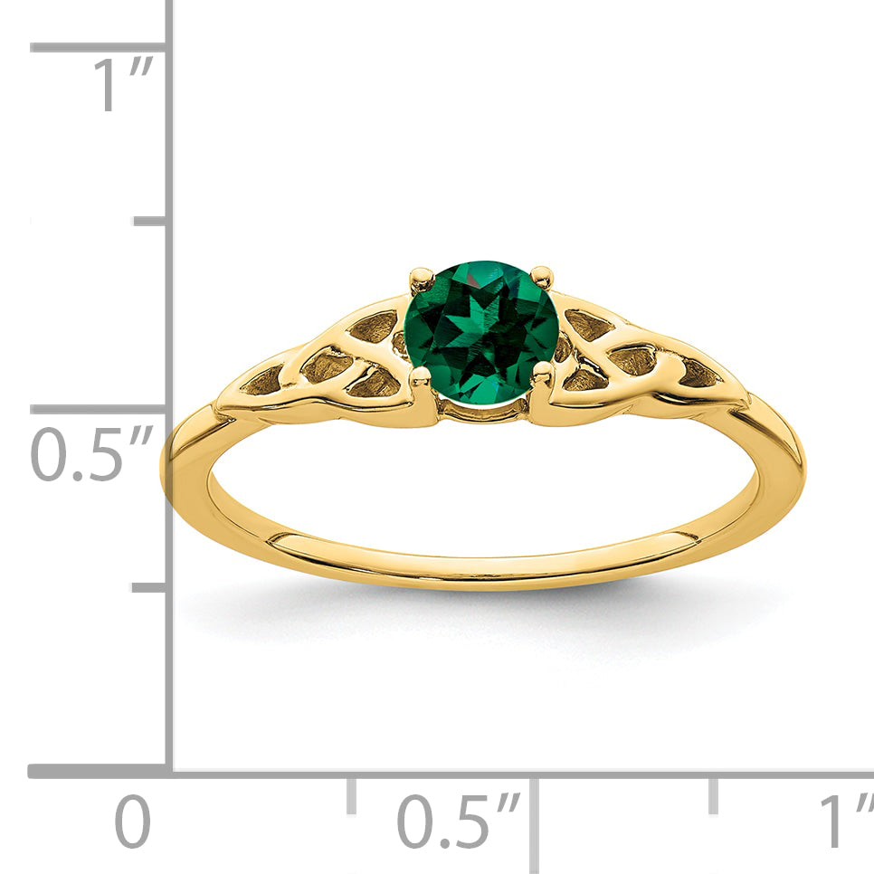 10k Created Emerald Celtic Knot Ring
