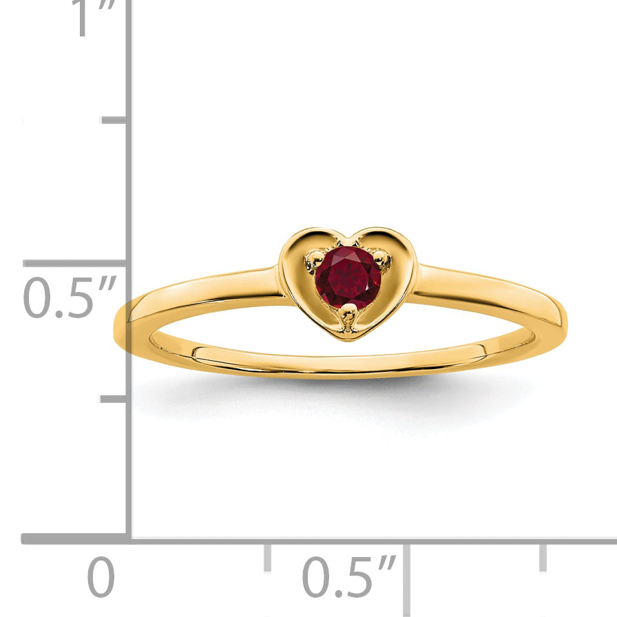 10k Yellow Gold Created Ruby Heart Ring