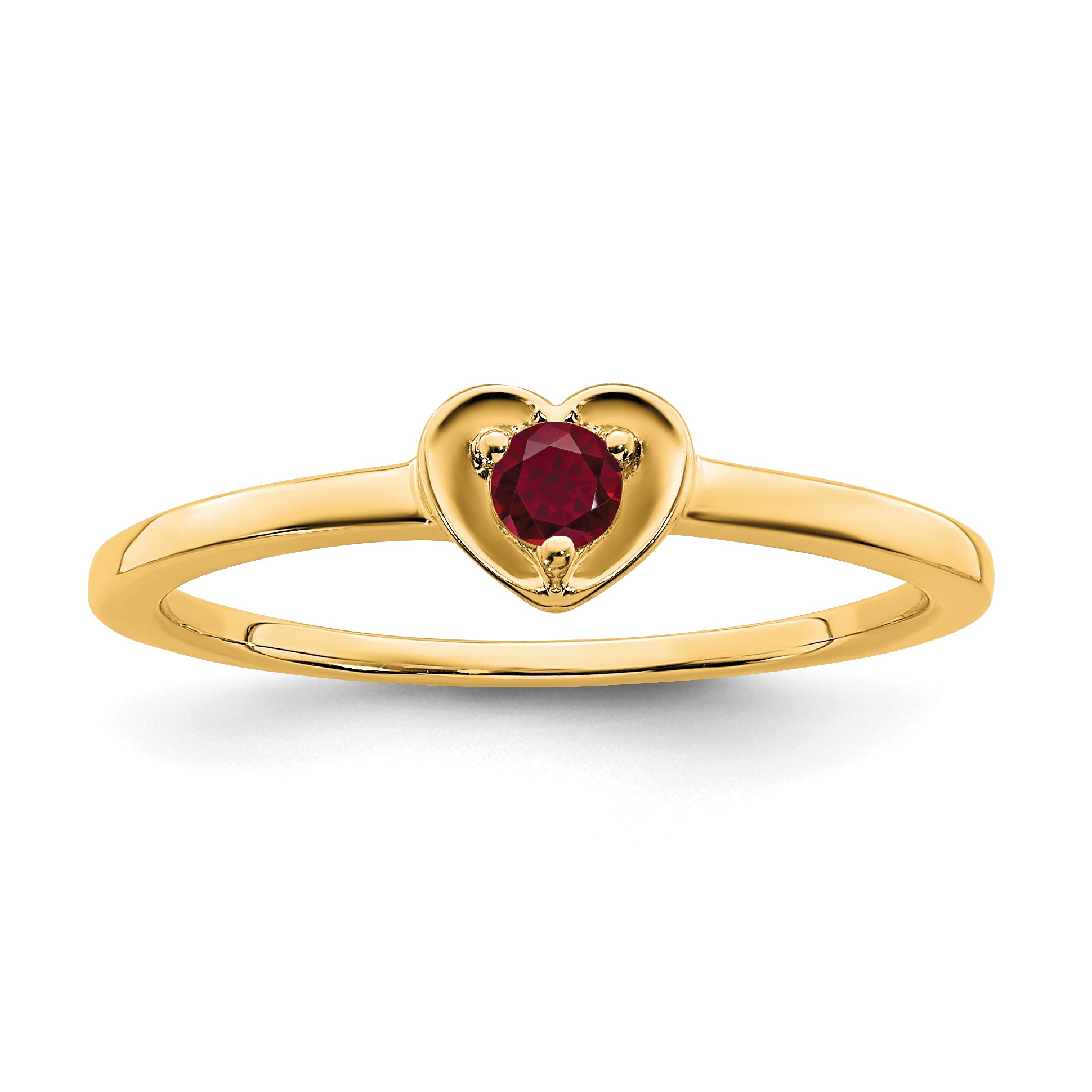 10k Yellow Gold Created Ruby Heart Ring