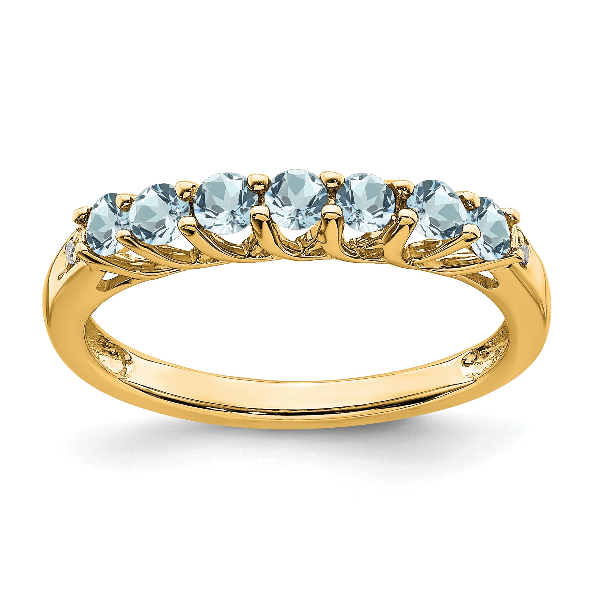 10k Aquamarine and Diamond 7-stone Ring