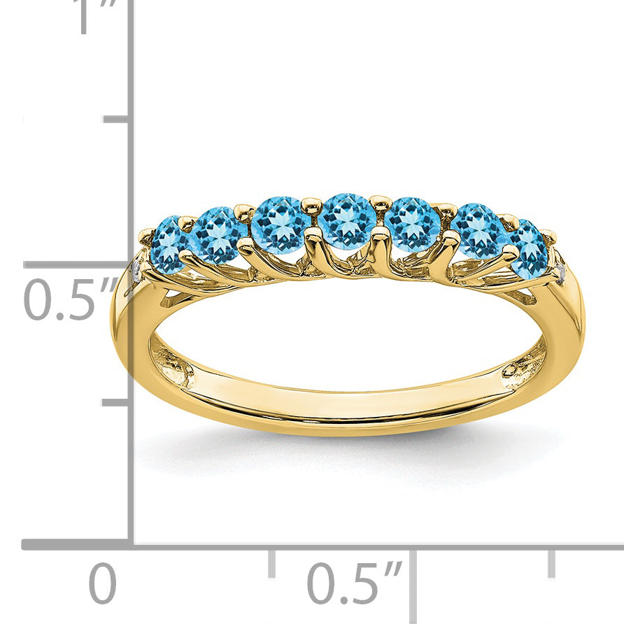 10k Blue Topaz and Diamond 7-stone Ring