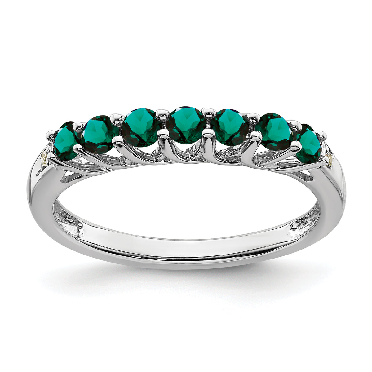 10k White Gold Created Alexandrite and Diamond 7-stone Ring