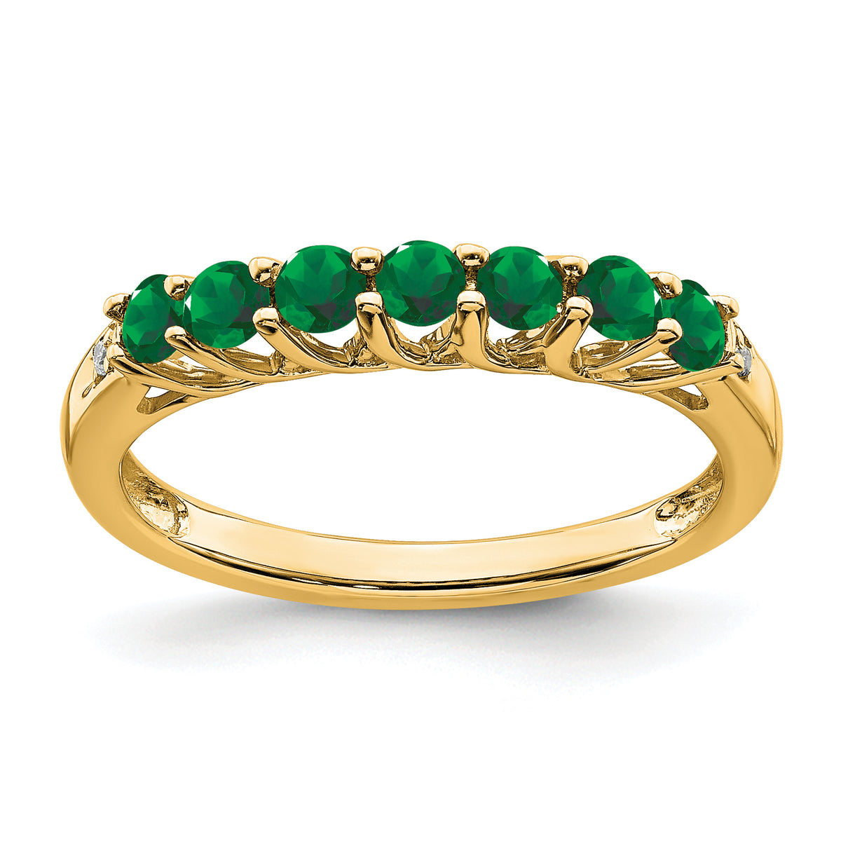 10k Created Emerald and Diamond 7-stone Ring