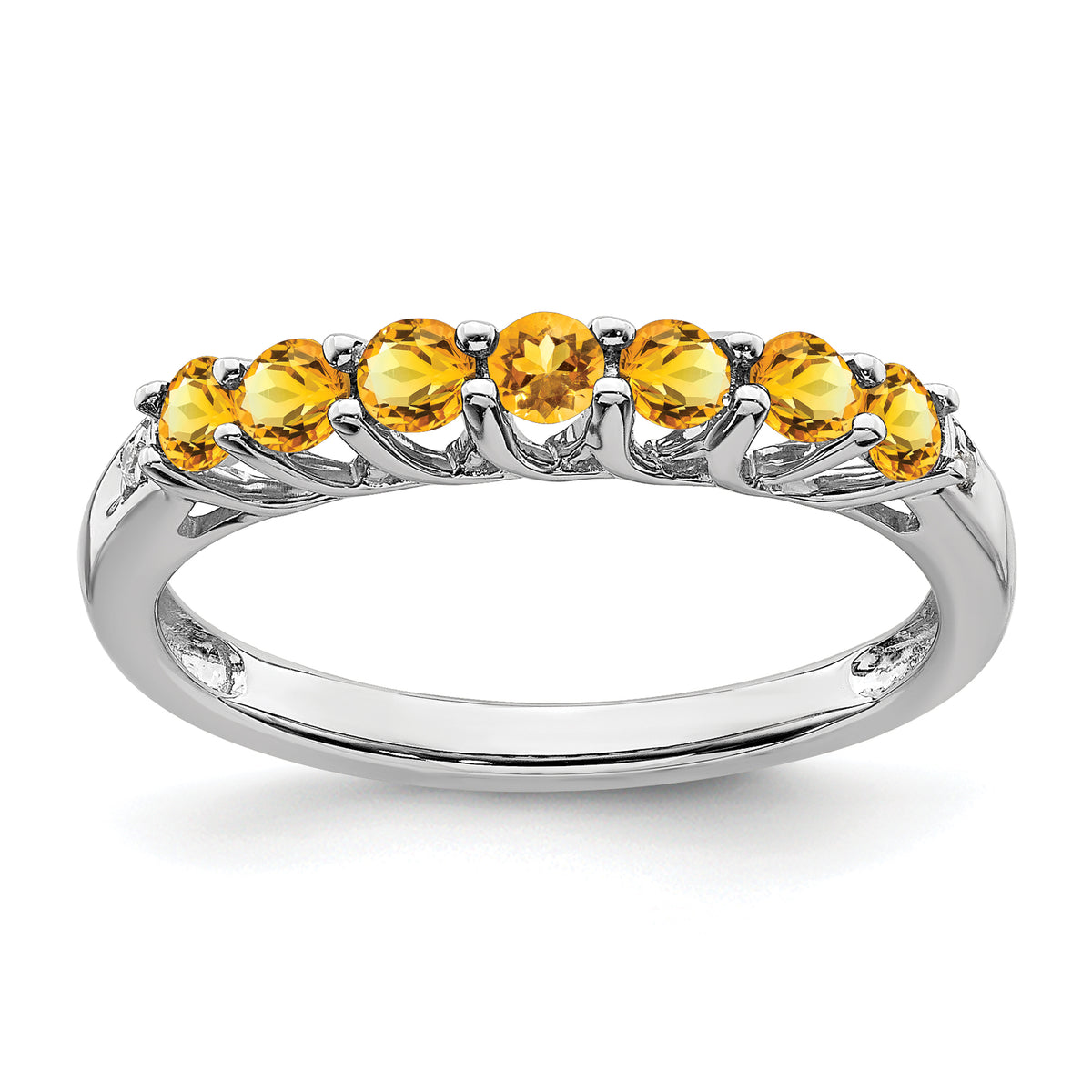 10k White Gold Citrine and Diamond 7-stone Ring