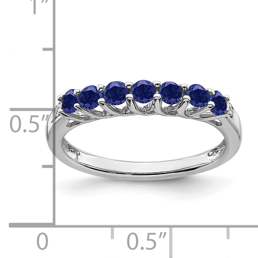 10k White Gold Created Sapphire and Diamond 7-stone Ring