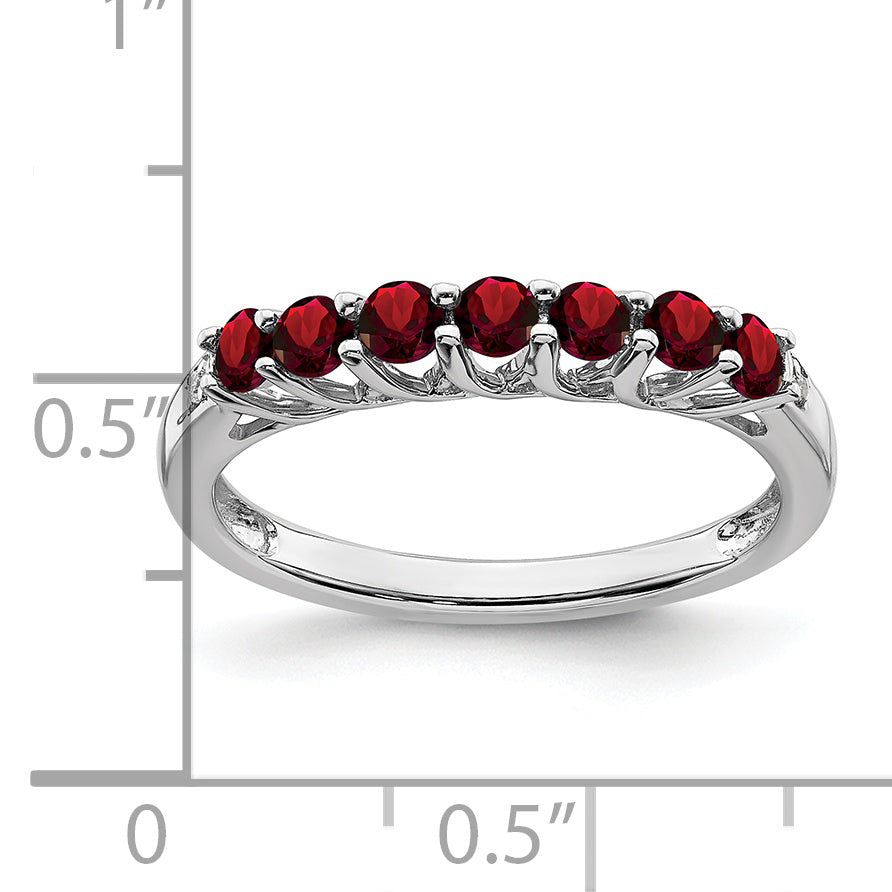 10k White Gold Garnet and Diamond 7-stone Ring