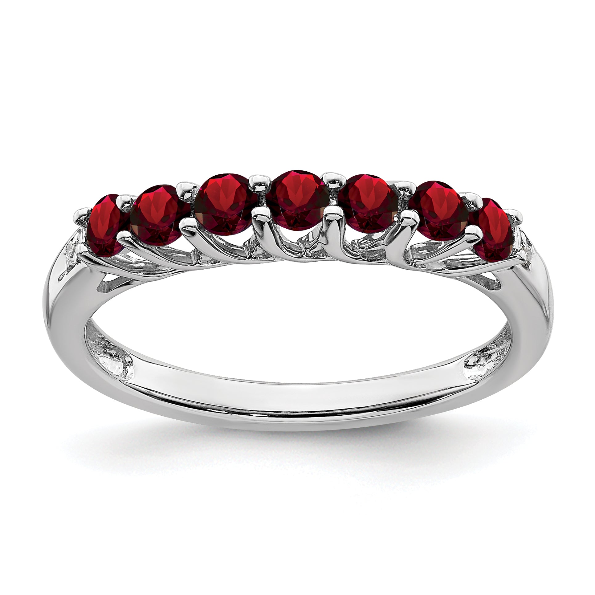 10k White Gold Garnet and Diamond 7-stone Ring