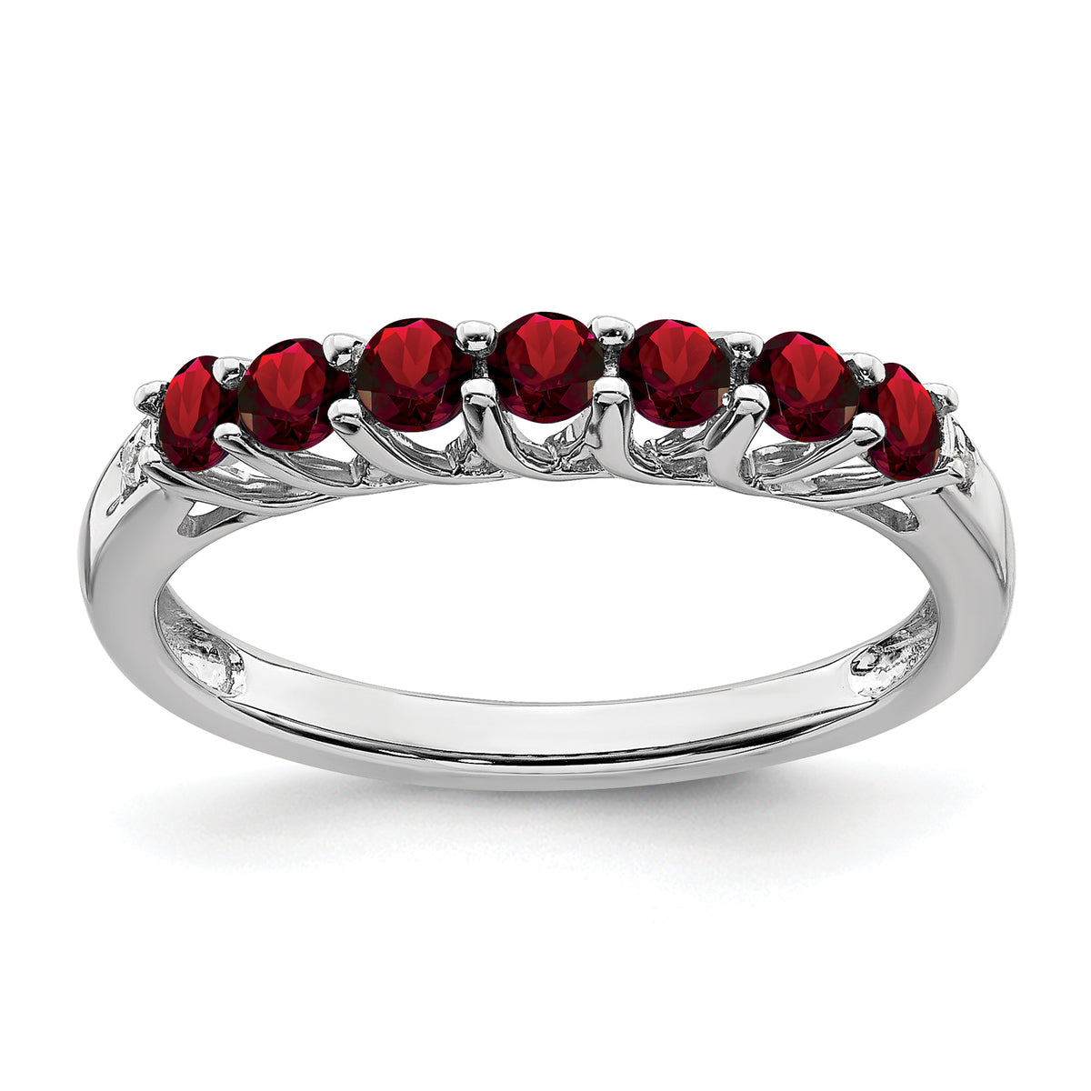 10k White Gold Garnet and Diamond 7-stone Ring