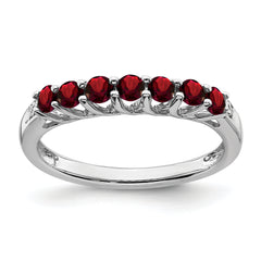 10k White Gold Garnet and Diamond 7-stone Ring