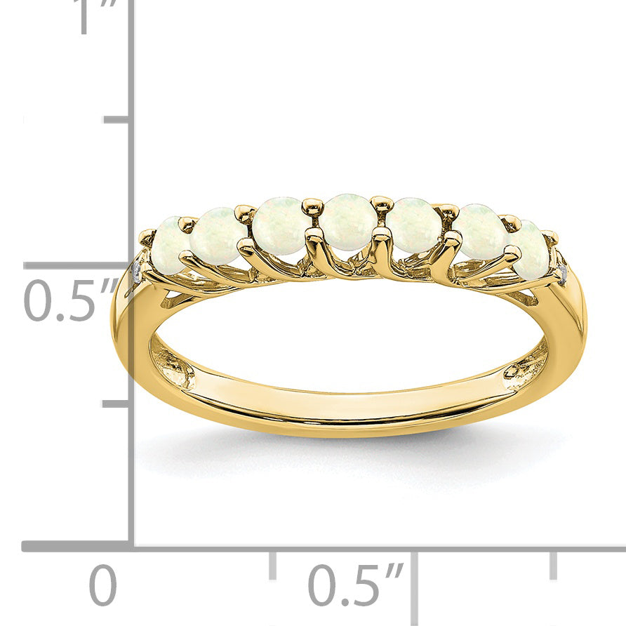 10k Created Opal and Diamond 7-stone Ring