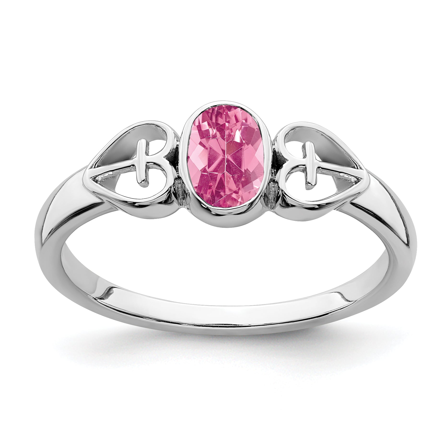 Sterling Silver Rhodium-plated Pink Tourmaline Ring