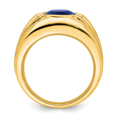 10K Created Sapphire and Diamond Mens Ring