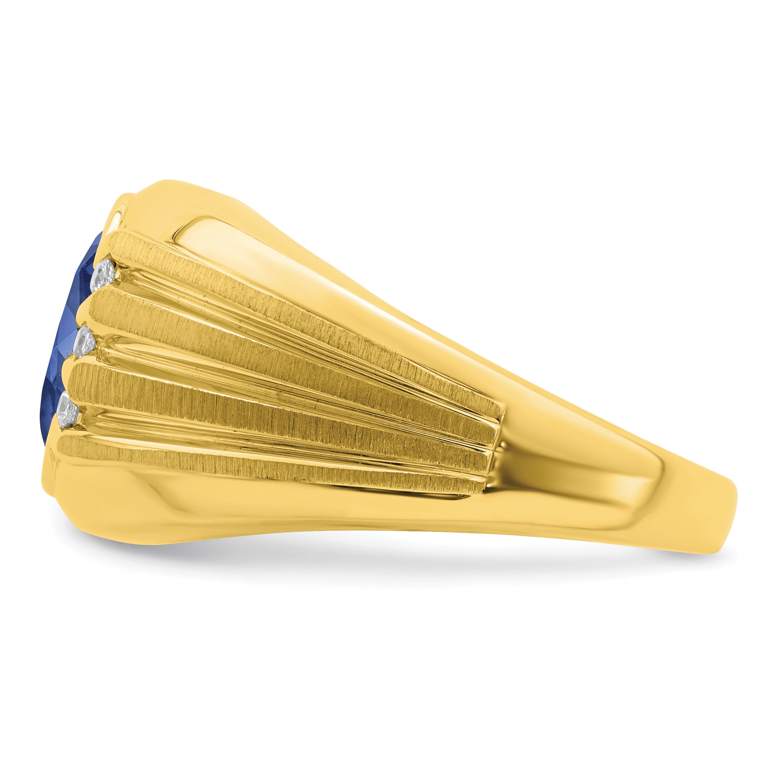 10K Created Sapphire and Diamond Mens Ring