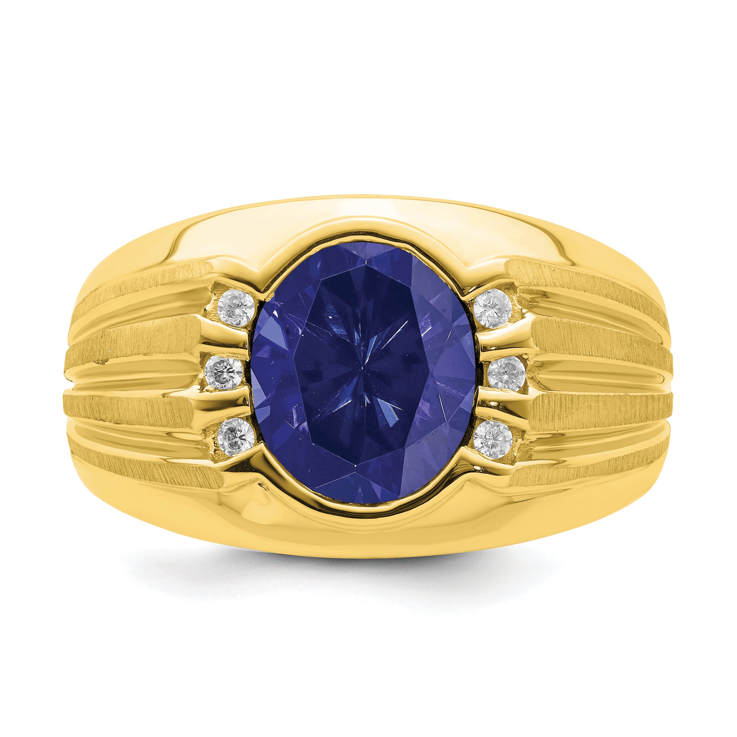 10K Created Sapphire and Diamond Mens Ring