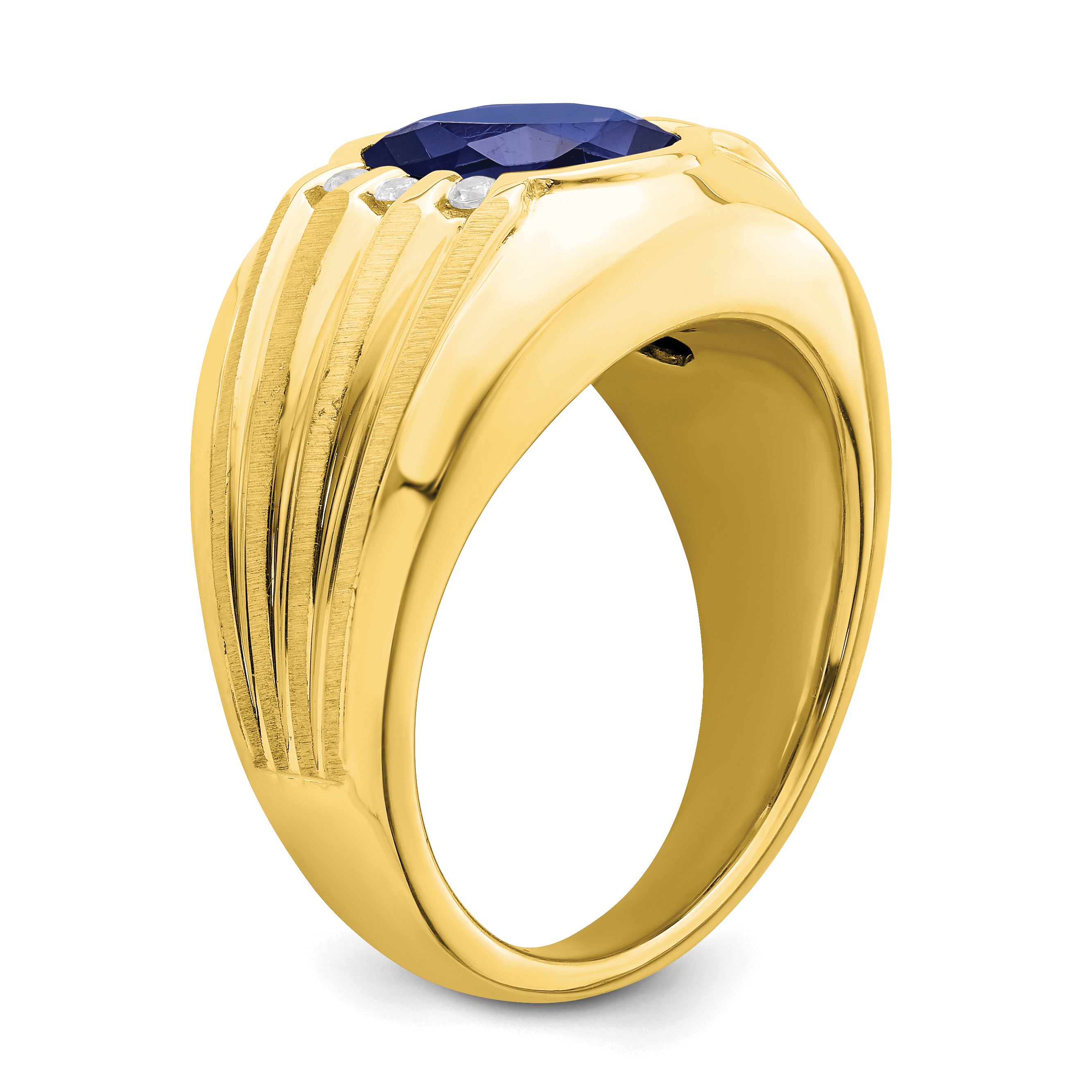 10K Created Sapphire and Diamond Mens Ring