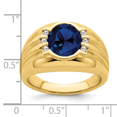 10K Created Sapphire and Diamond Mens Ring
