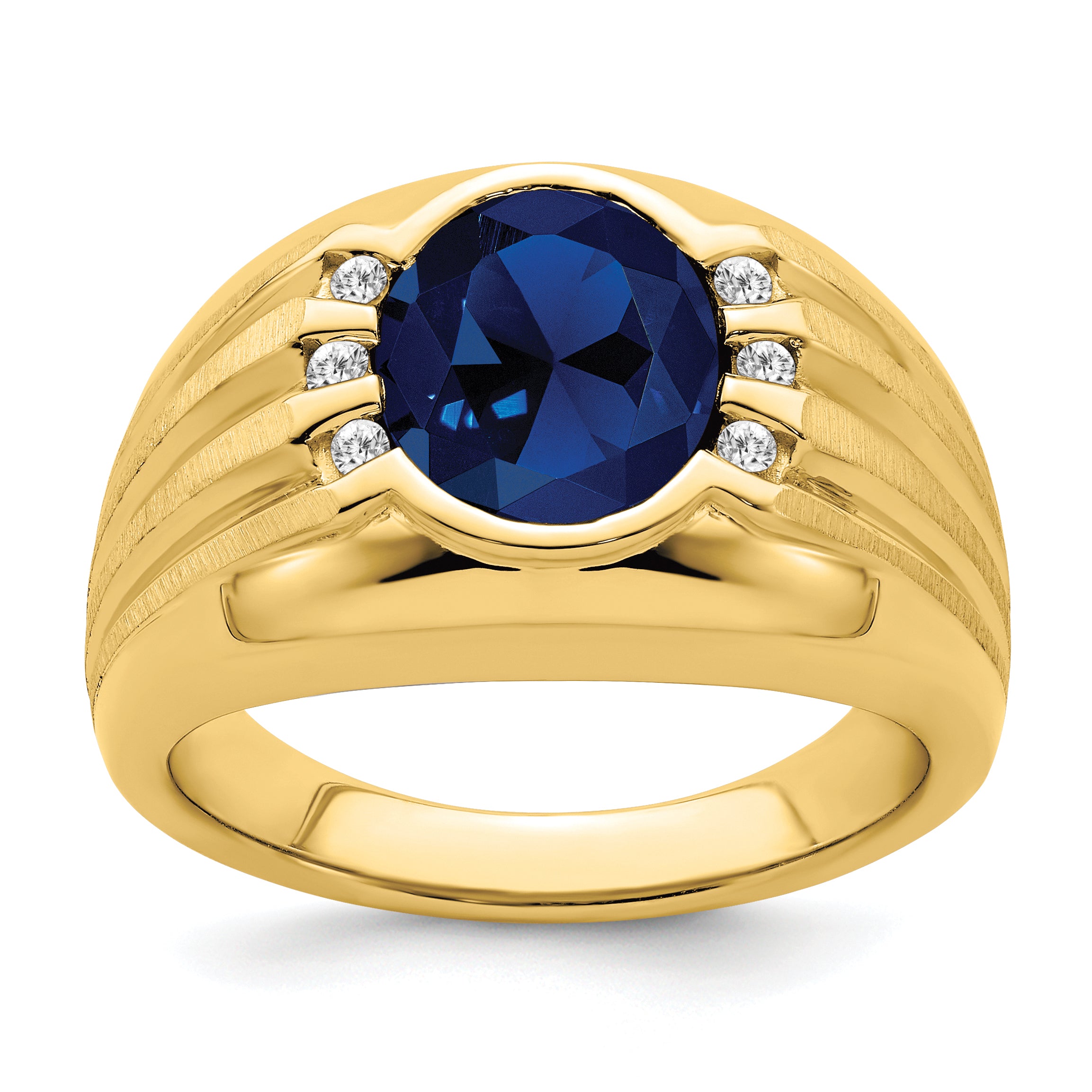 10K Created Sapphire and Diamond Mens Ring