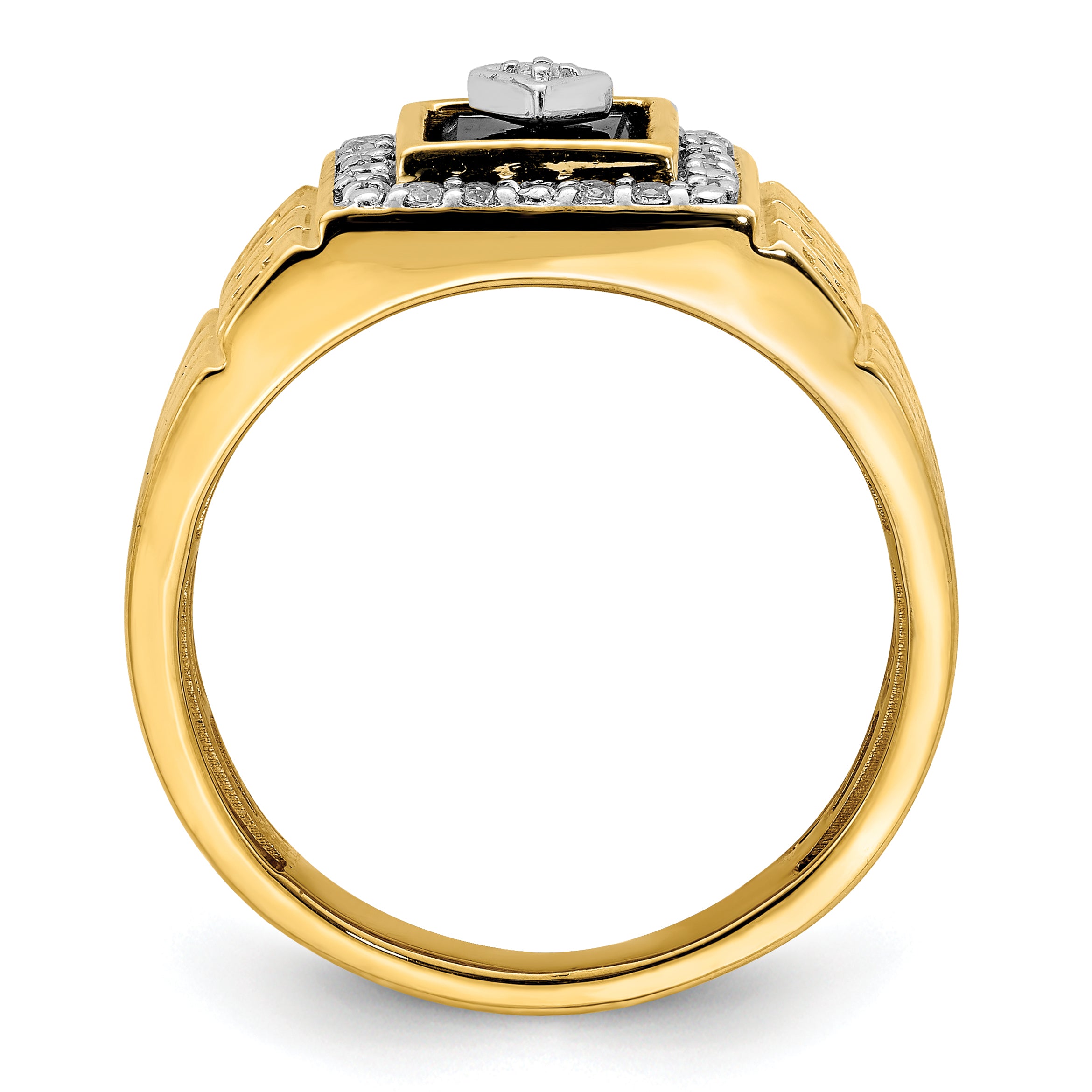 14K Lab Grown Diamond and Onyx Greek Key Design Men's Ring