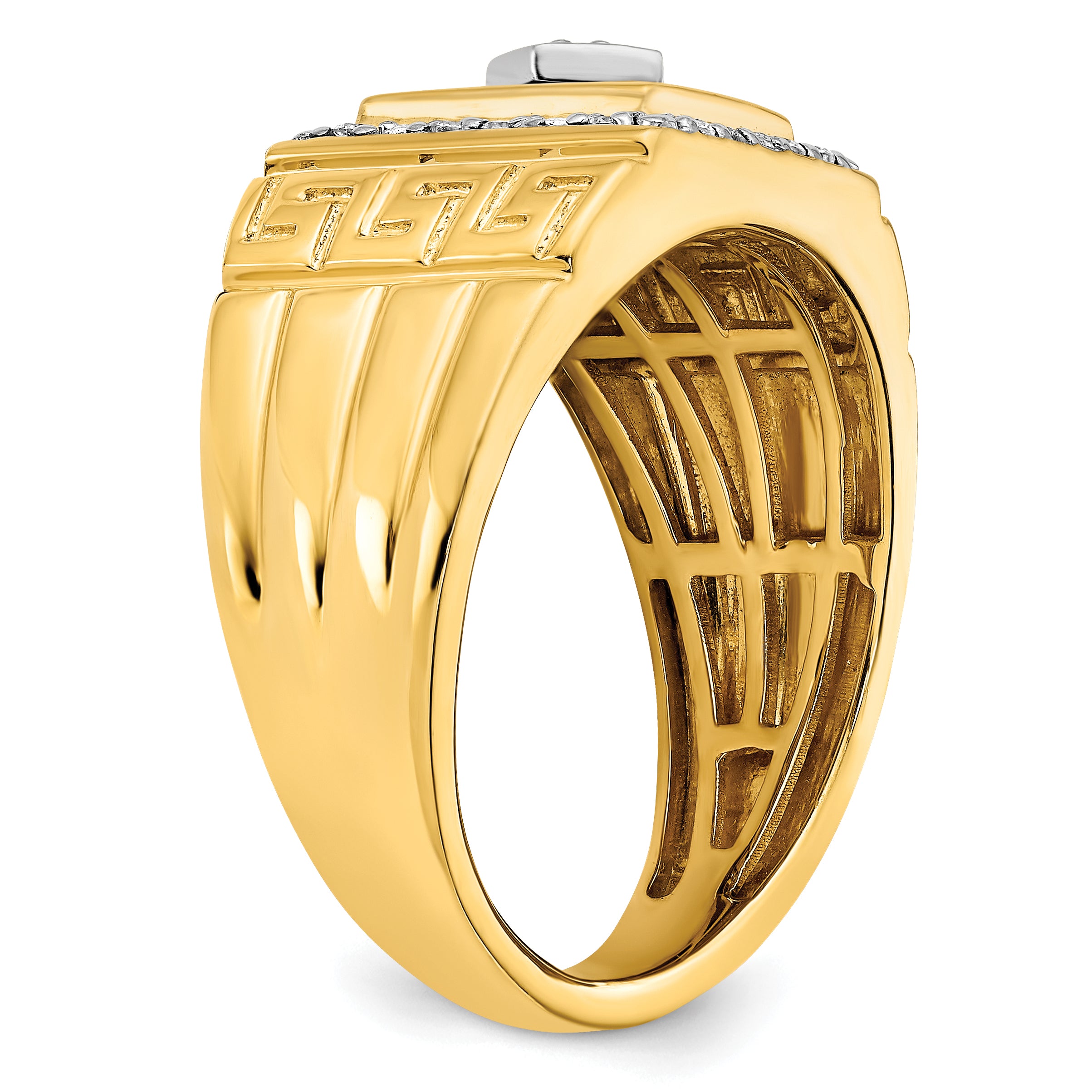 14K Lab Grown Diamond and Onyx Greek Key Design Men's Ring
