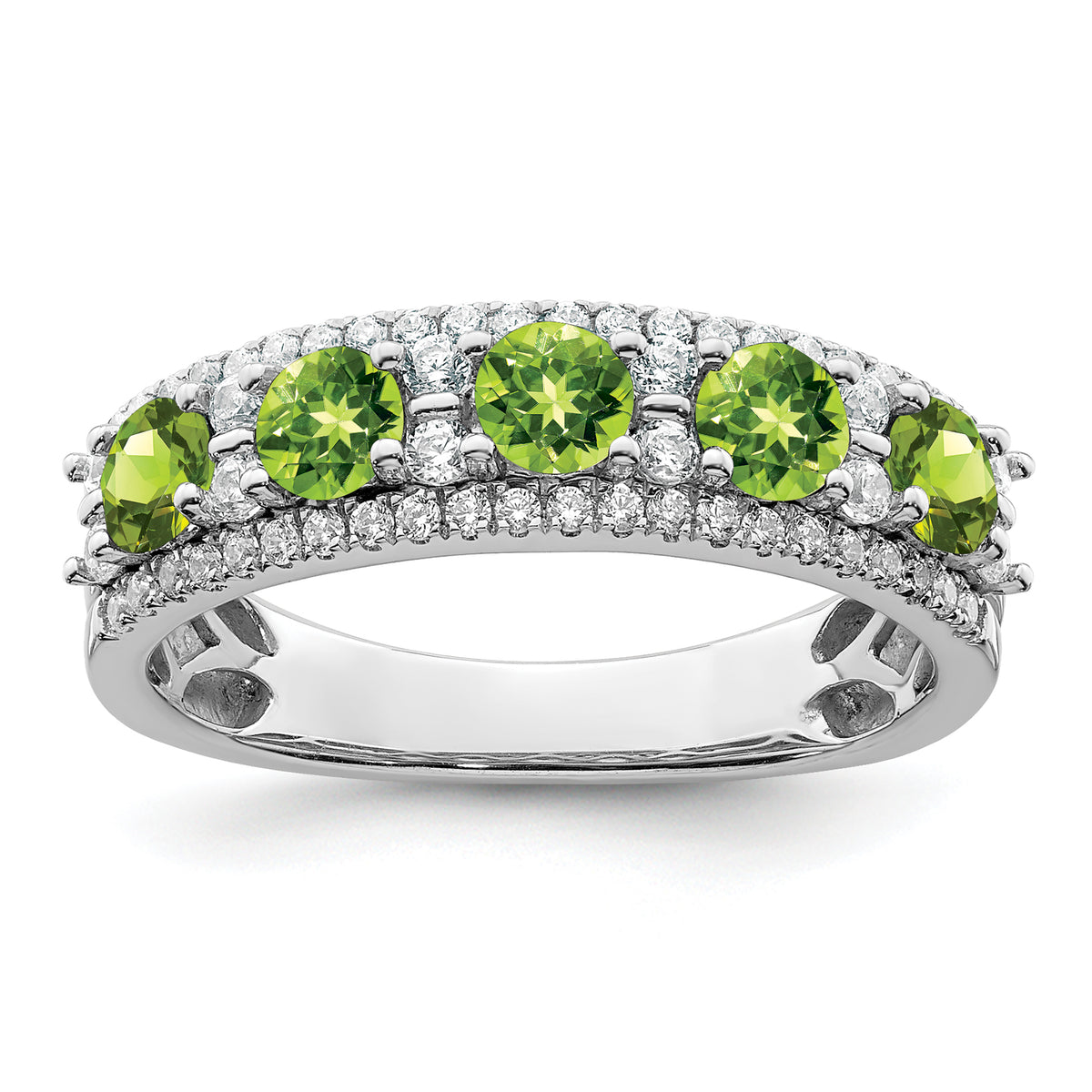 14k White Gold Polished Peridot and Diamond Ring