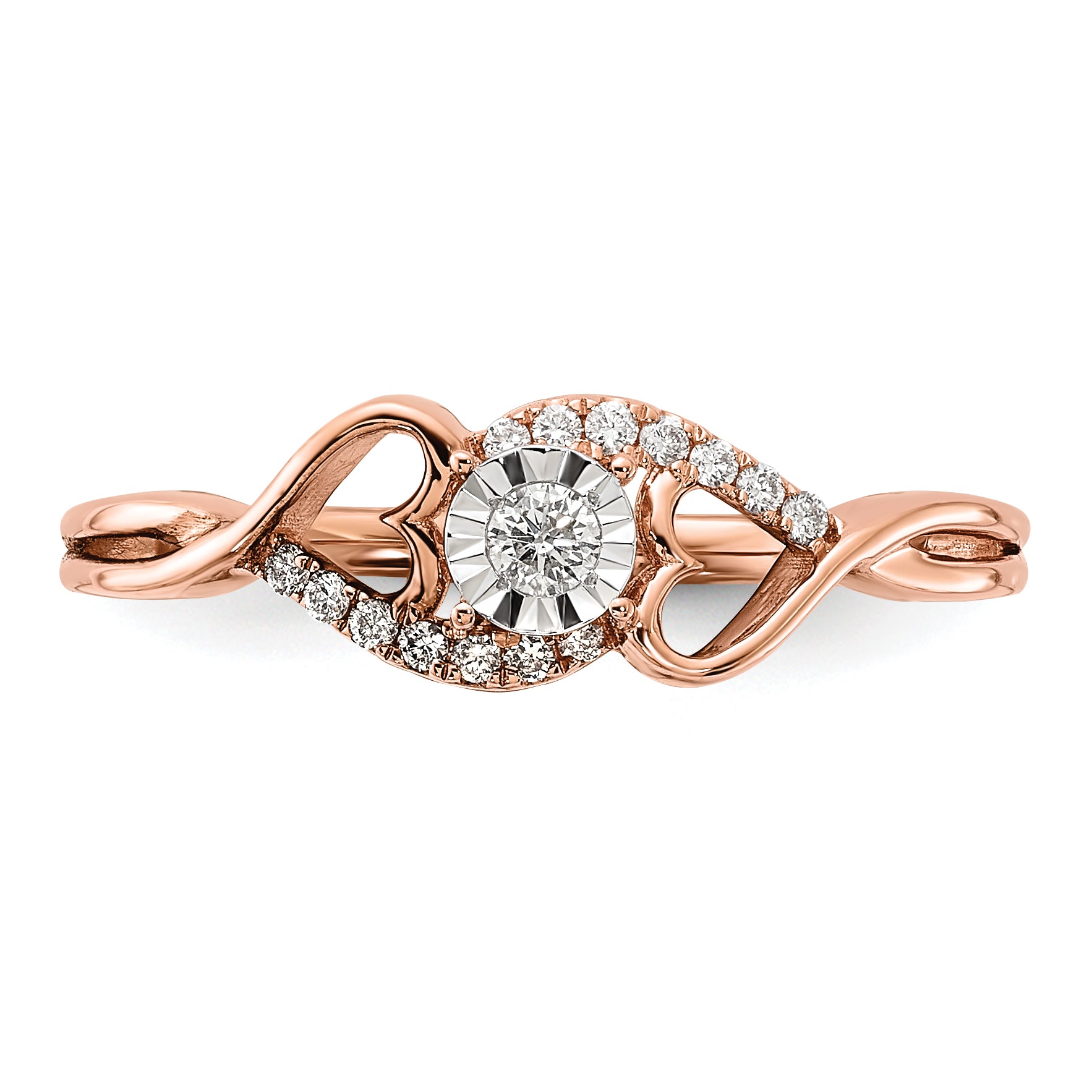 14k Rose Gold Polished Side Hearts Diamond Ring