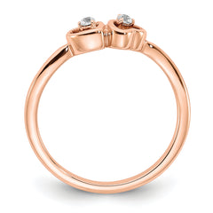 14k Rose Gold Polished Double Heart Diamond Ring