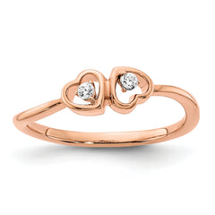 14k Rose Gold Polished Double Heart Diamond Ring
