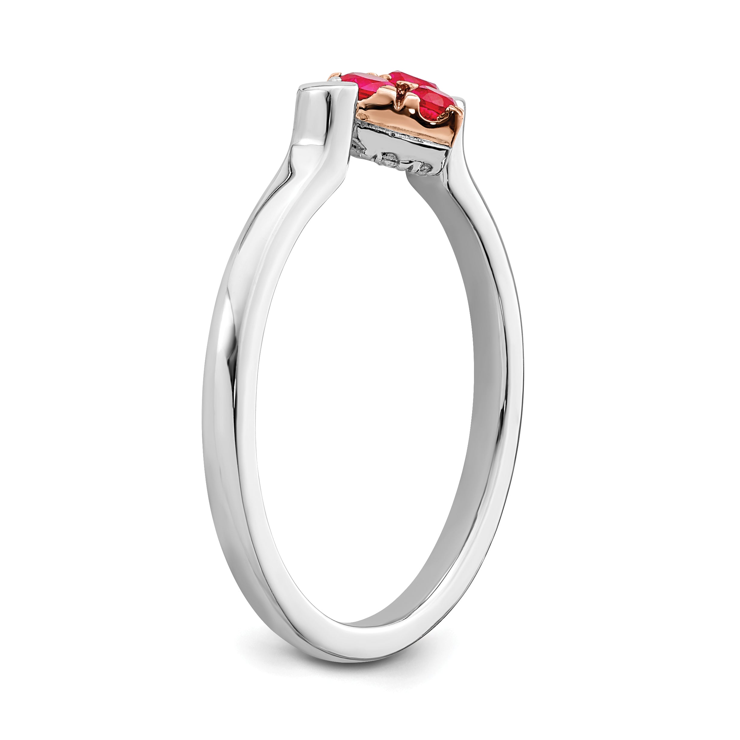 14k Two-tone White & Rose Polished Ruby and Diamond Heart Flip Ring